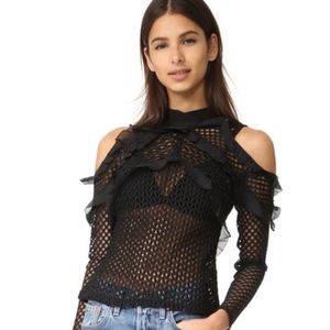 Self Portrait Purl Knit cutout black ruffle top